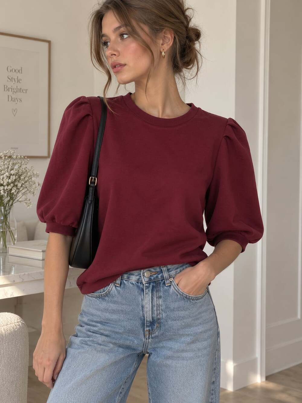 Le Bop Vivi Sweatshirt Women’s M Merlot Puff Sleeve NWT Shopbop Burgundy